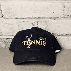 Lacoste Tennis Logo Cap Navy Leather Strap Dad Hat